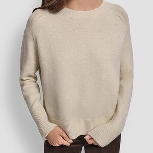 DKNY Womens Metallic Gold Lurex Knit Pullover Sweater Champagne Crew Neck Medium